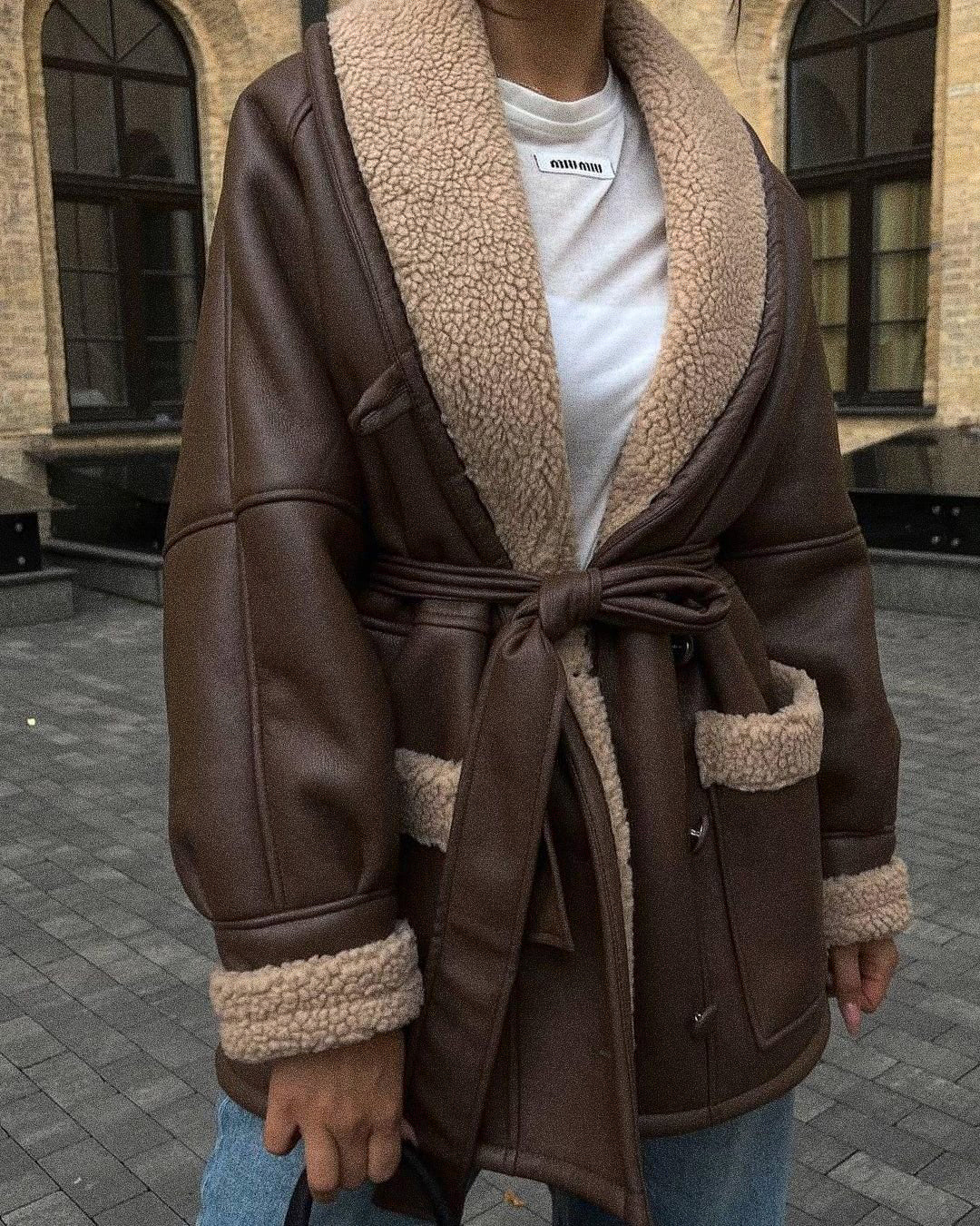 Faux Leather Coat With Fur Lining