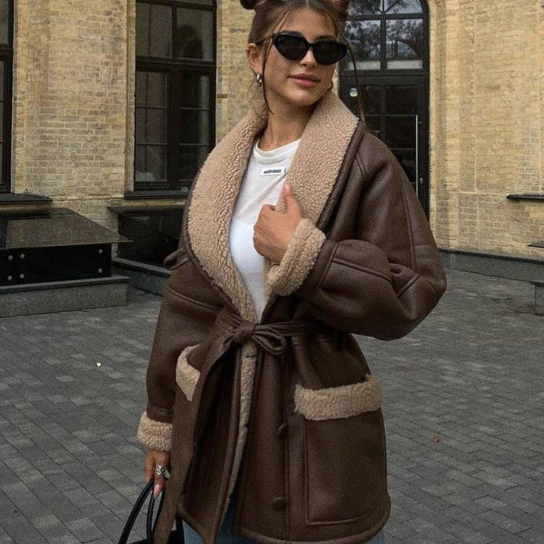 Faux Leather Coat With Fur Lining