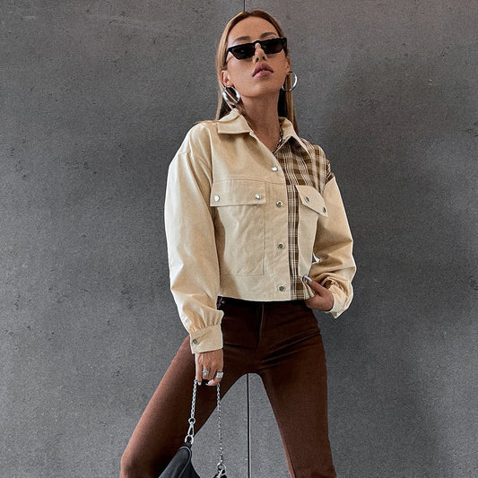 Cropped Jacket With Plaid Detail