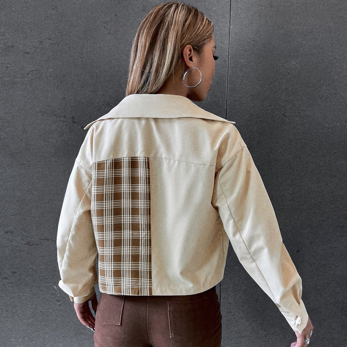 Cropped Jacket With Plaid Detail